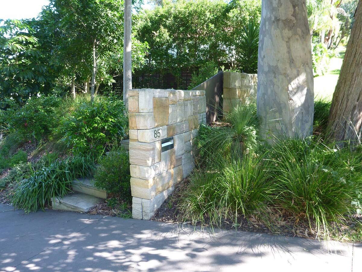 Sandstone entry path and steps to the front door