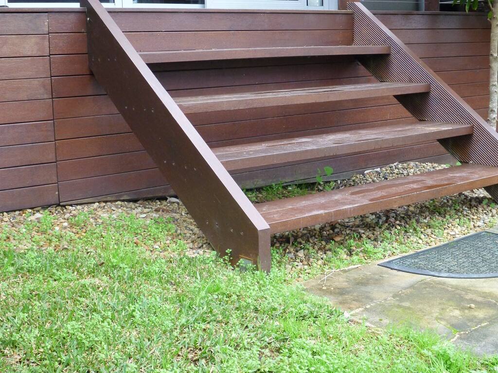 Hardwood timber stairs down to the lawn