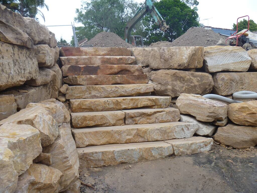 Natural sandstone rock steps set into a hillside